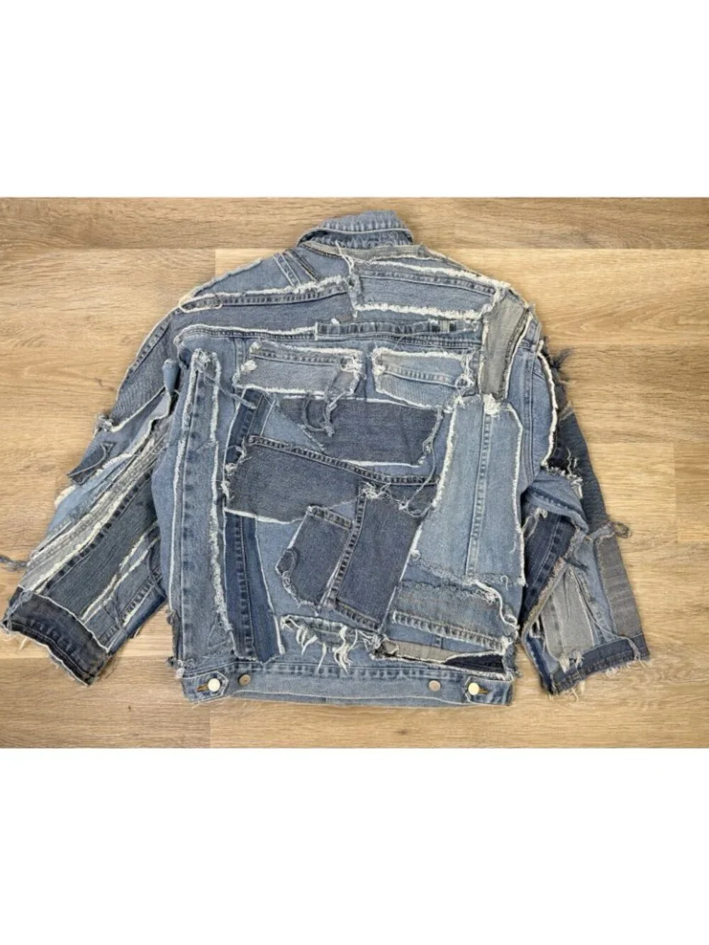 Vtg Reworked Denim Jacket Unique Upcycled Streetwear Jean Blue 90s y2k Sz M/L